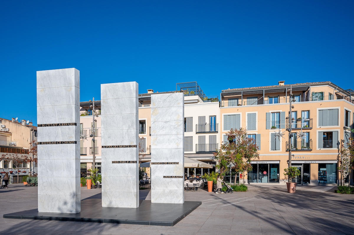 Marble sculpture on Antibes town square